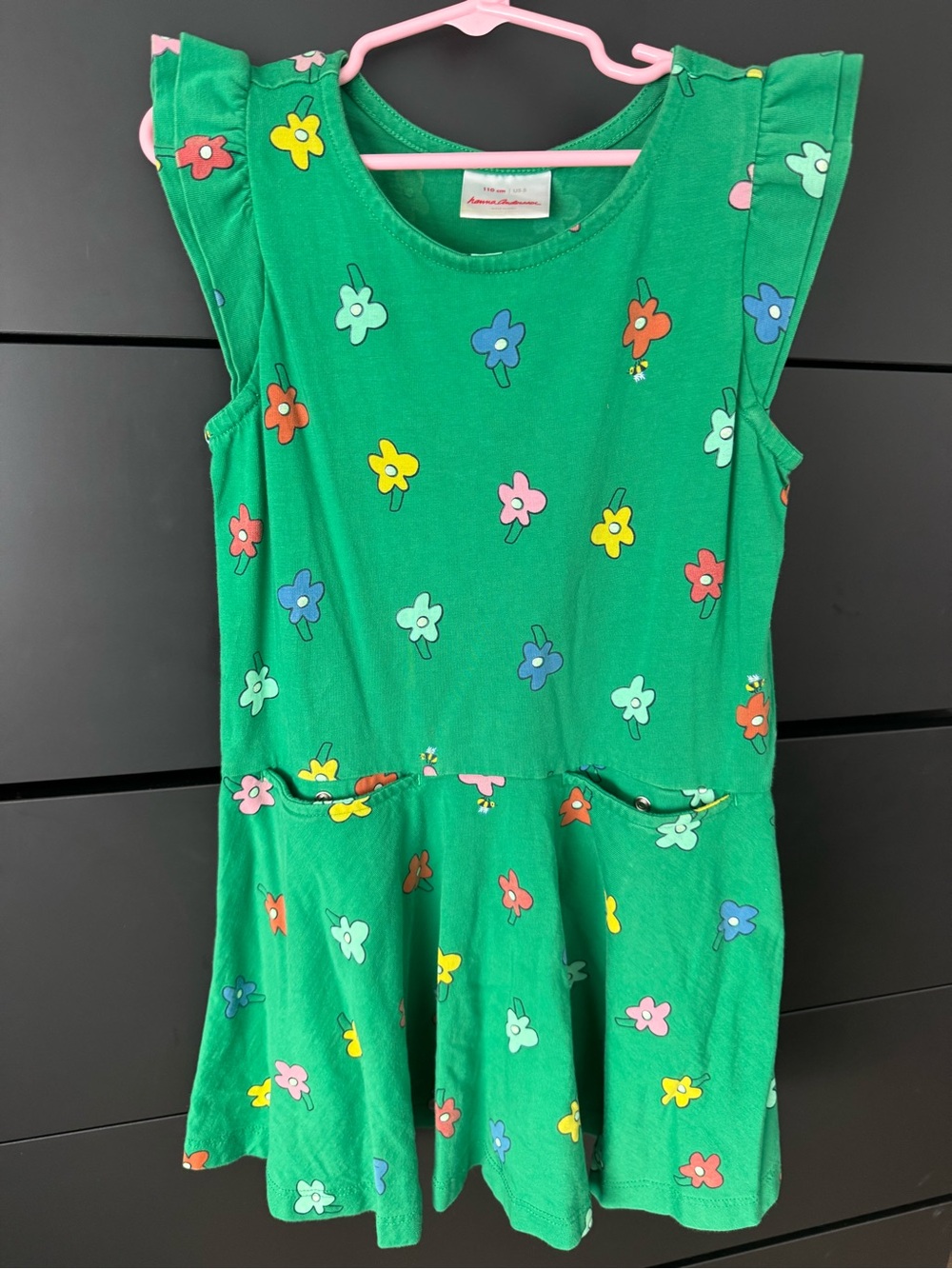 Hanna Andersson Green Floral Tank Dress Top with Multicolor Flowers